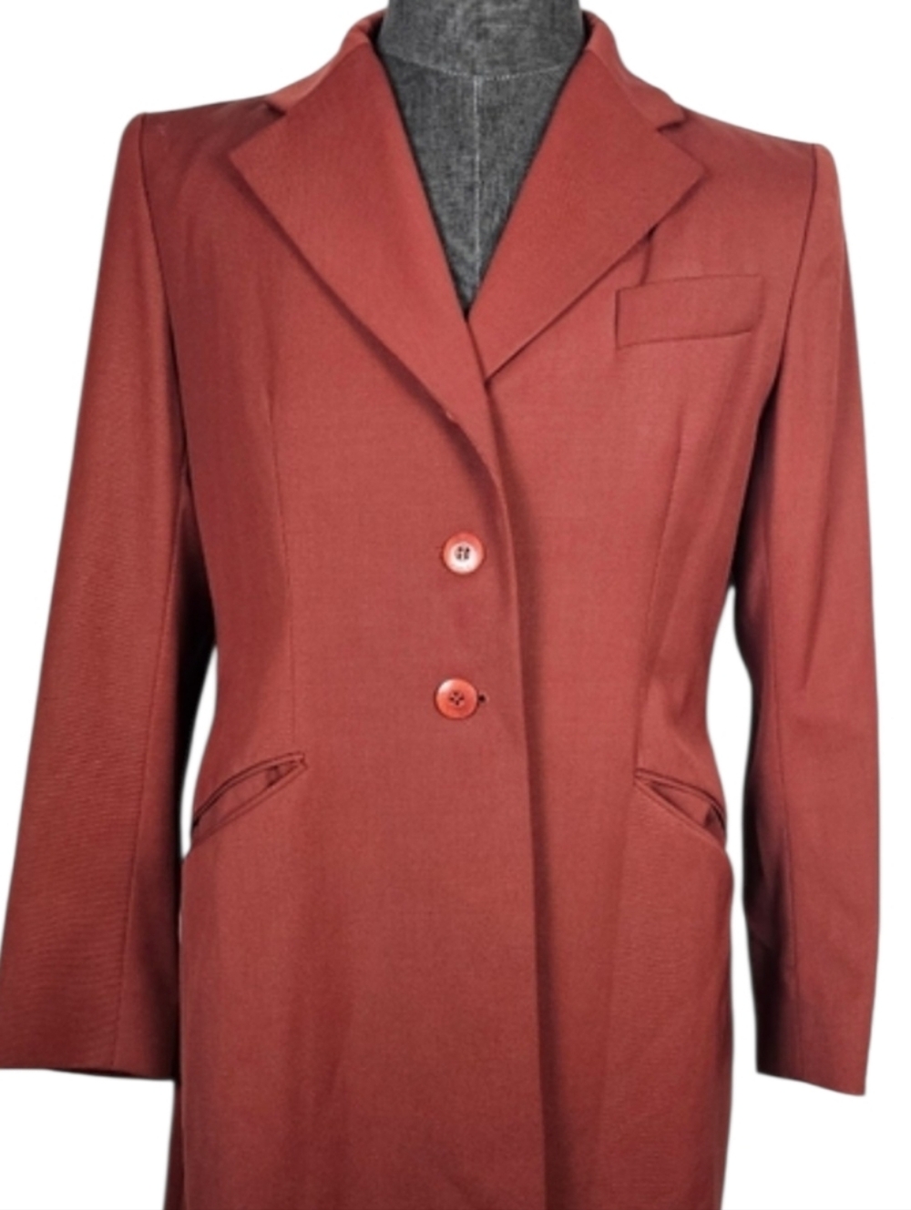 Lanvin Paris Vintage Women's Wool Tailored Longline Single Breasted Coat